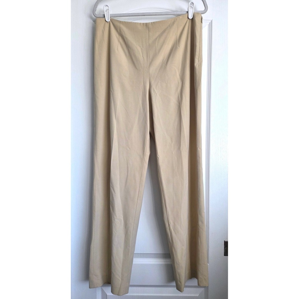 VTG Talbots Stretch Tan Beige Straight Leg Side Zip Dress Pants Size 14 Office